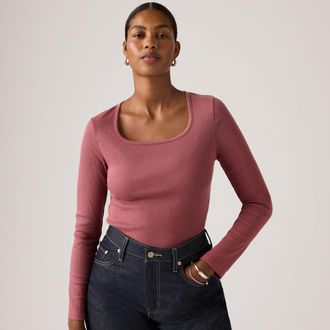 Levi's Essential Squared Neck Long Sleeve Top - Womens - XS - Red