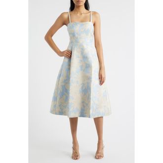 CeCe by Cynthia Steffe Metalllic Floral Dress in Aqua Dusk at Nordstrom, Size 14