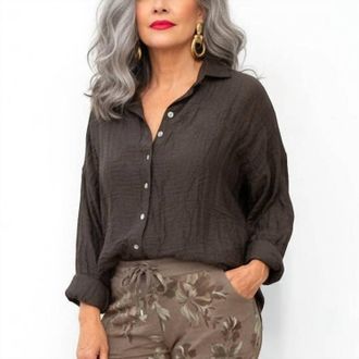 Made in Italy Soft Crinkle Blouse In Brown