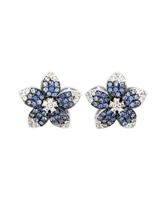 Suzy Levian Silver 0.02 Ct. Tw. Diamond & Blue Sapphire & Created White Sapphire Flower Earrings