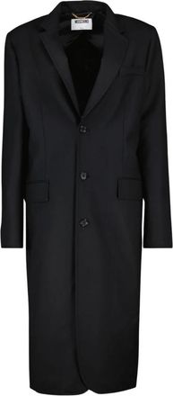 Moschino Zwarte wollen jas- lange mouwen- satijndetails - Dames - Jas met riem - Zwart - S - Wol - Jassen