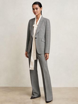 Reiss Grey Petite Check Flared Suit Trousers, 12