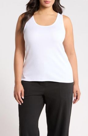 Eileen Fisher Scoop Neck Rib Tank in White at Nordstrom, Size 3X