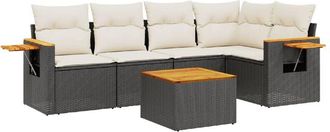 vidaXL Vidaxl - Set De Sof&aacute;s De Jard&iacute;n 6 Piezas Y Cojines Rat&aacute;n Sint&eacute;tico Negro