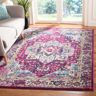 Safavieh Evoke Machine Made Area Rug, Fuchsia / Ivory Traditional Style Easy Care