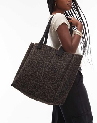 AllSaints Izzy - Borsa shopping soffice con stampa leopardata color marrone e nero