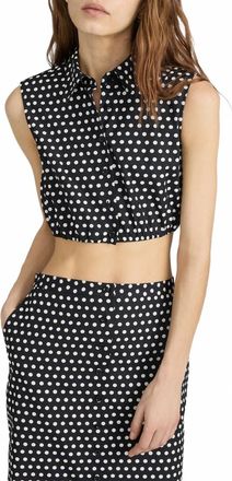 Frame Denim Polka Dot Crop Top In Black