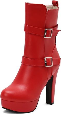 Generic Womens Mid-Calf Zipper Platform Boots Chunky Block Heel Side Zip Comfy Boots for Daily Commute & Casual Street Outings Durable,Blue,4.5 UK