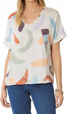 Entro Brushstroke V-Neck Top In Natural
