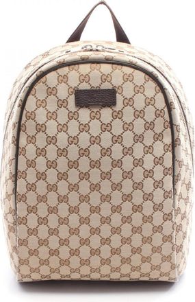 Gucci Beige Brown Canvas Leather Backpack (Pre-Owned)