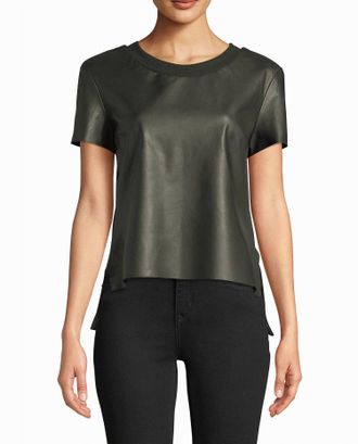 Nicole Miller Leather T-Shirt In Army Green