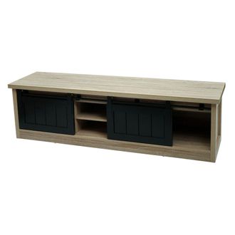 Hhg Hhg - Nunca Usado] Estanter&iacute;a Tv 132, Mesa Tv Tablero Tv, Puertas Correderas Compartimentos De Almacenaje, Metal Industrial Imitaci&oacute;n Madera 43x150x40