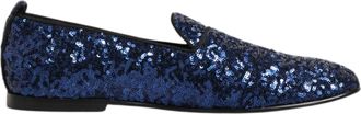 Dolce & Gabbana Blue Sequined Loafers Slippers Men Dress Mens Shoes