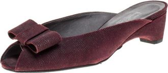 Stuart Weitzman Burgundy Textured Suede Bow Peep Toe Slide Sandals