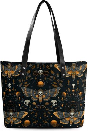 Generic Death Moth And Flower Print Tote Bags for Women Cute Shoulder Purses Handbags