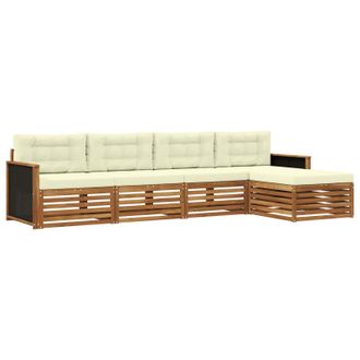 vidaXL Conjunto De Sof&aacute;s De Exterior 5 Pcs Natural Y Crema Poli&eacute;ster Vidaxl