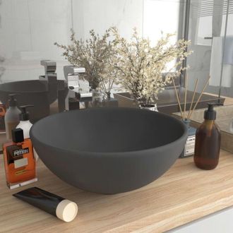 vidaXL Vidaxl - Lavandino Lusso Rotondo Grigio Scuro Opaco 32,5x14 cm Ceramica