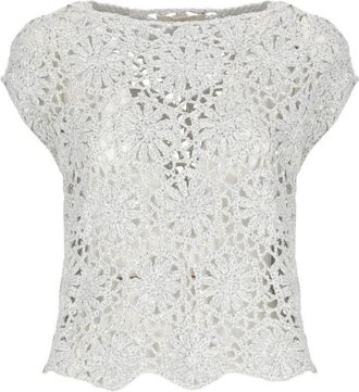 Antonelli Silver Linen And Cotton Knit Top