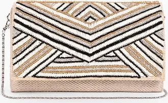 America & Beyond Womens Hand Beaded Clutch In Golden Glam