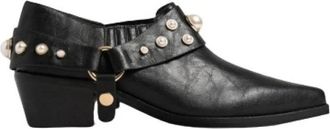 Twinset Leren Laarzen met Parelversiering en Afneembare Band - Dames - Pumps - Zwart - 38 EU - Schoenen