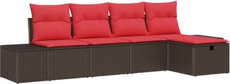 vidaXL Conjunto De Sof&aacute; De Jard&iacute;n 5 Uds. Marr&oacute;n Rat&aacute;n Sint&eacute;tico Vidaxl