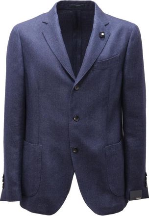 Lardini Textured Wool/Linen Jacket - Heren - Blazers - Blauw - XL - Wol - Jassen