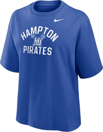 Nike Womens College (Hampton University) Boxy T-Shirt in Blue | W11668HMTU26-RYL