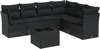 vidaXL Vidaxl - Set De Comedor De Jard&iacute;n 7 Pzas Y Cojines Rat&aacute;n Sint&eacute;tico Negro