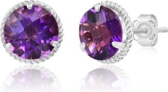 MAX + STONE 14k Yellow or White Gold 8mm Roped Halo Gemstone Round Stud Earrings