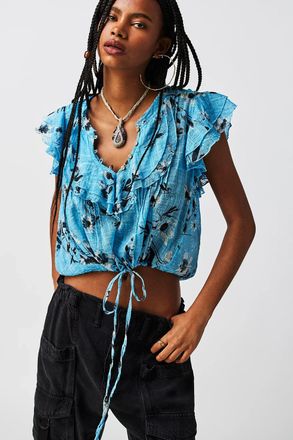 Free People Naya Top Womens Daydream Floral Print Tiered Ruffle Cropped RED30