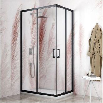 Mobo Lato doccia telescopico Danubio Silqua by Mobo trasparente spess. 6mm h 195 x 68/70 cm profilo nero opaco