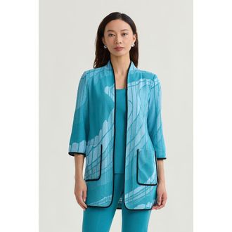 Ming Wang Heritage Geoprint Jacquard Knit Jacket in Serene/nebula/white/black at Nordstrom, Size X-Small