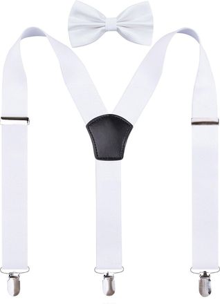 Alizeal Mens Y-Back Adjustable Suspender and Bowtie Set, White
