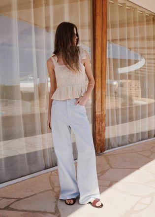 Mango Jeans wide leg vita media celeste - Donna - 36 - MANGO