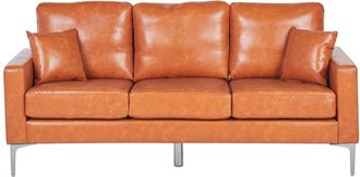 Beliani Sofá de 3 plazas 3 personas de piel sintética marrón