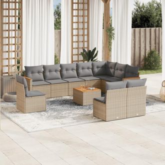 vidaXL Set De Sof&aacute;s De Jard&iacute;n 11pzas Con Cojines Rat&aacute;n Sint&eacute;tico Beige Vidaxl