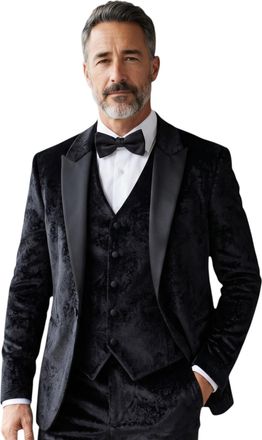 TruClothing Mens Black3 Piece Velvet Wedding Tuxedo Formal Suit - AK2 - Black - Size 40 (Chest) 34 (Waist)