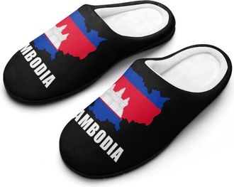 Generic Cambodia Flag Cambodian Map Slippers Men Winter Warm Cotton Anti-Slip Indoor Slip-Ons House Shoes