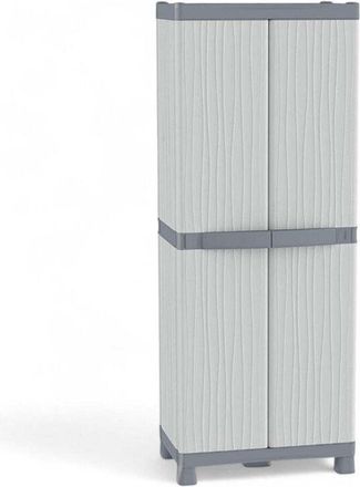 Terry Armario Alto Para Escobas De Exterior Fabricado En Material Termopl&aacute;stico Gris Impermeable Con Estantes Y Colgadores Ajustables