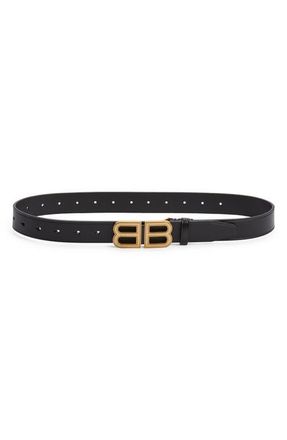 Balenciaga Hourglass Logo Buckle Leather Belt in Black at Nordstrom, Size 85