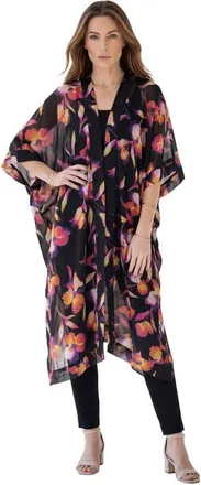 Roaman's Plus Size Flowy Chiffon Duster in Black Iris Floral at Nordstrom, Size X-Large/xx-Large
