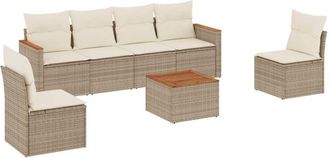 vidaXL Vidaxl - Set Sof&aacute;s De Jard&iacute;n 7 Piezas Y Cojines Rat&aacute;n Sint&eacute;tico Beige