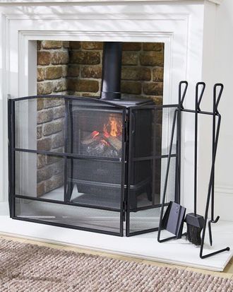 Dibor Contemporary Black Fireside 4pc Freestanding Companion Set with Fire Screen Guard