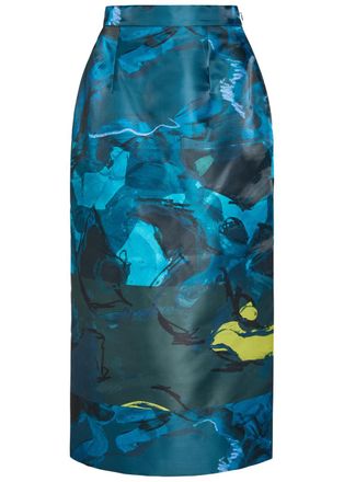 Roksanda Ilincic Irma Printed Moir&eacute; Midi Skirt - Green - 12 (UK12 / M)