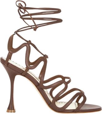 Manolo Blahnik Leather Stiletto Sandalen 105 - Dames - Sandalen met hakken - Bruin - 39 1/2 EU - Leer - Schoenen