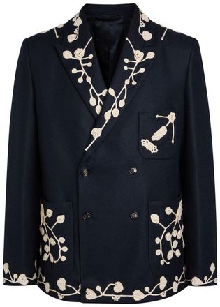 Bode Snowdrop Embroidered Wool-blend Blazer - Navy - L