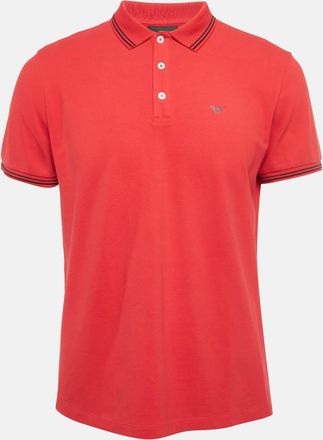 Emporio Armani Red Logo Print Pique Polo T-Shirt