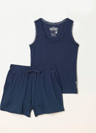 Fat Face FatFace 2 Piece Navy Blue Pointelle Short Pyjama Set