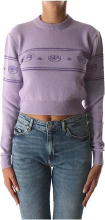 Chiara Ferragni T-shirt met ronde hals - Dames - Ronde hals truien - Paars - M - Wol - Truien & Vesten