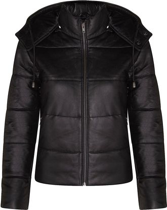 Infinity Leather Womens Puffer Leather Bomber Jacket-Ajax
